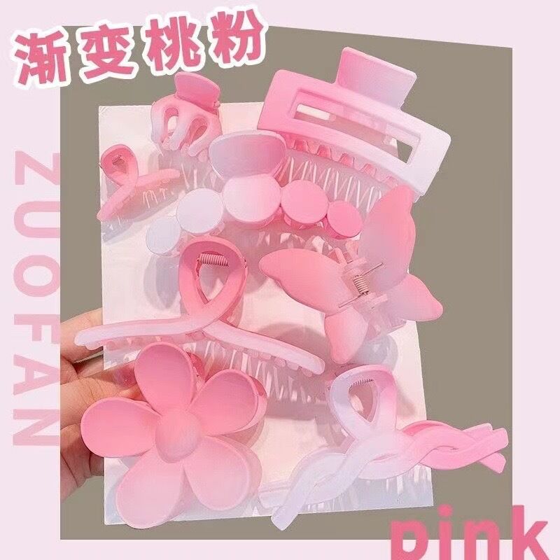 Picture of 8 Piece Women Hair Accessory Large Flower Hollow Hair Claws Colorful Matte Gradient Shark Design Made Plastic