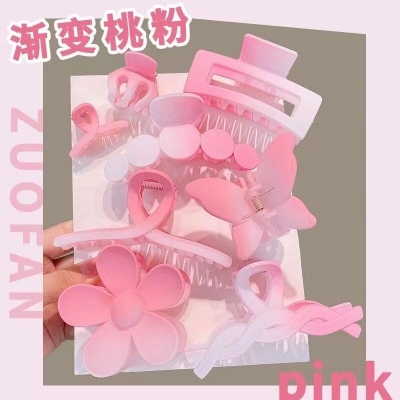 Picture of 8 Piece Women Hair Accessory Large Flower Hollow Hair Claws Colorful Matte Gradient Shark Design Made Plastic