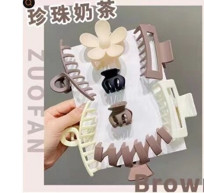 Picture of 8 Piece Women Hair Accessory Large Flower Hollow Hair Claws Colorful Matte Gradient Shark Design Made Plastic