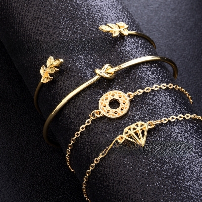 Picture of 4-Piece Fashion Leaf Knotted Bracelet Wish Set for women