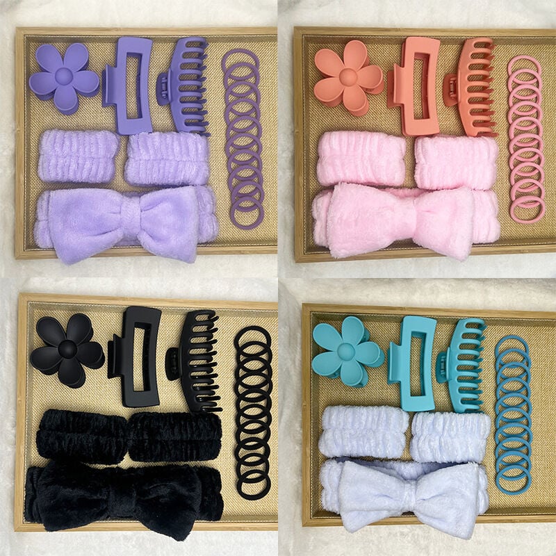 Picture of 16-Piece Set Soft Hair Bands with Easy-to-Grab Design Matte Multi-Color Bow Large Clip Headwear