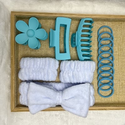 Picture of 16-Piece Set Soft Hair Bands with Easy-to-Grab Design Matte Multi-Color Bow Large Clip Headwear