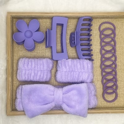 Picture of 16-Piece Set Soft Hair Bands with Easy-to-Grab Design Matte Multi-Color Bow Large Clip Headwear