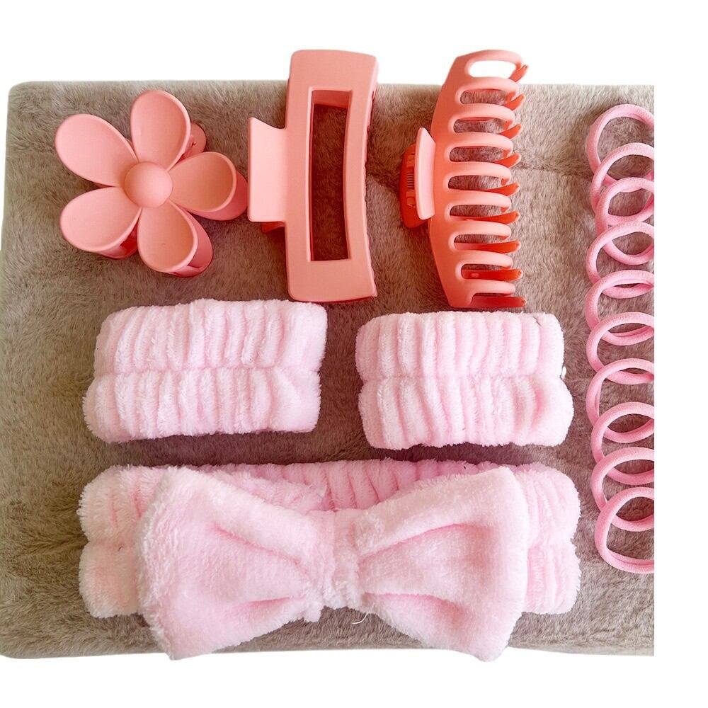 Picture of 16-Piece Set Soft Hair Bands with Easy-to-Grab Design Matte Multi-Color Bow Large Clip Headwear