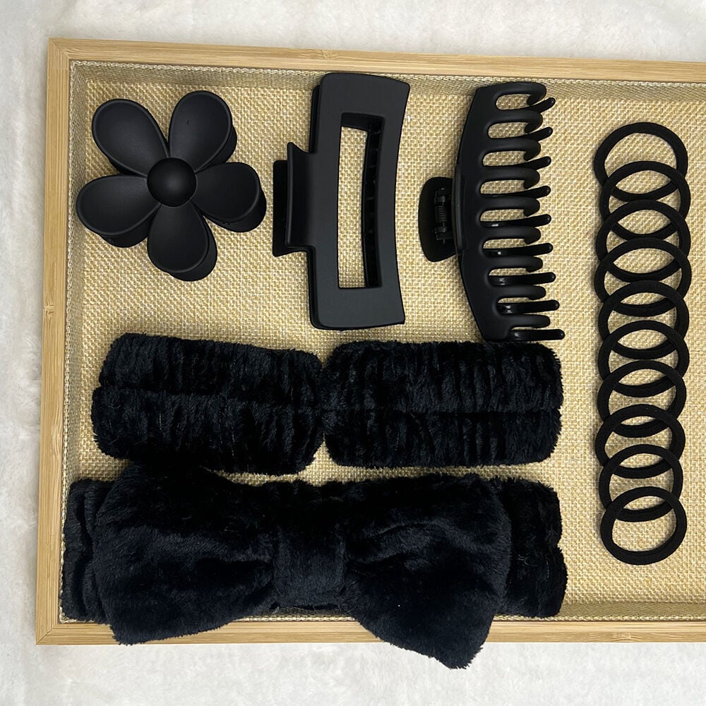 Picture of 16-Piece Set Soft Hair Bands with Easy-to-Grab Design Matte Multi-Color Bow Large Clip Headwear