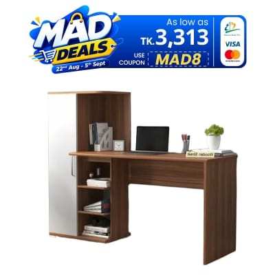 Picture of Modern Home Office Computer Table | Study Table | Laptop Desk with Shelves (White Color Finish) - Computer Table