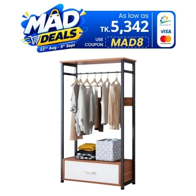 Picture of Iron Man Metal Best Wardrobe Garment Rack with Wood Shelves Open Wardrobe Closet Wardrobes Storage