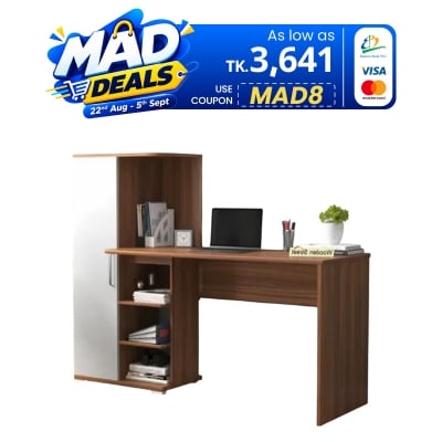 Picture of Furniture Express Modern Home Office Computer Table Study Table Laptop Desk With Shelves - White Color Finish For Contemporary Style