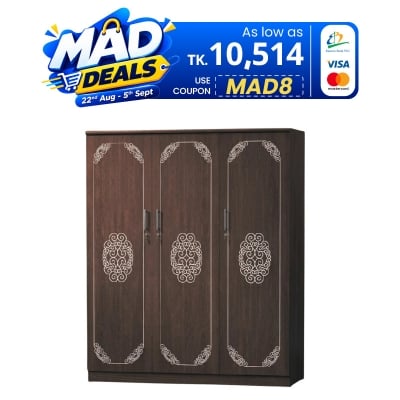Picture of Furniture Express Premium Quality - Modern 3 Door Almira MDF Laminated Cupboard 72/48-h70 w42 d16 inch