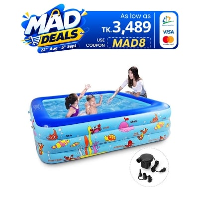 Picture of Inflatable Swimming Pool Adults & Kids Baby Pool Bathing Tub Outdoor Indoor 150 Cmx 110cmx50cm With Electric Pumper