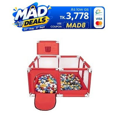 Picture of New CozyKids Basket Design Baby, Large Safety Fence Ball Pit Rectangle Foldable Plastic Indoor Playpen for Kids with 50 Pcs Ball