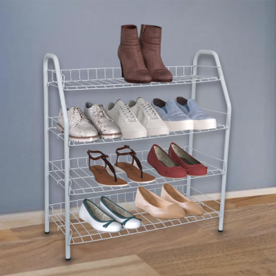 Picture of Metal Shoe Rack 4 Step - whiteStylish Storage Organizer Stand for Door Entrances, Dormitories, DIY Home Projects, Living Room