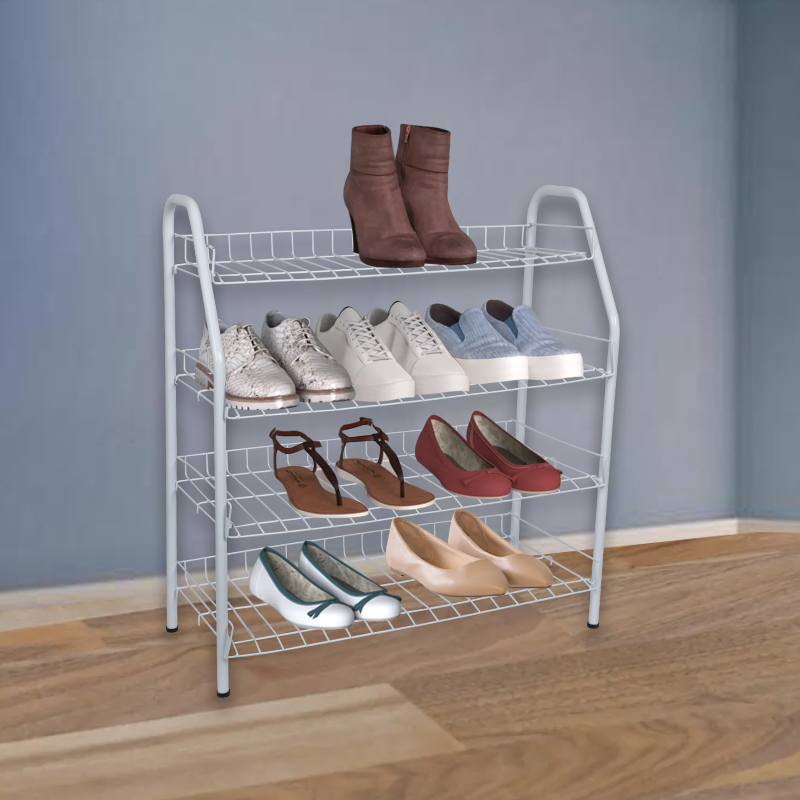 Picture of Metal Shoe Rack 4 Step - whiteStylish Storage Organizer Stand for Door Entrances, Dormitories, DIY Home Projects, Living Room