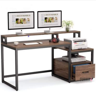 Picture of Furnix Furnix Computer Table Desktop Table with File Drawer Cabinet, Reversible Drawer Office Desk with Open Storage Shelves & Printer Space