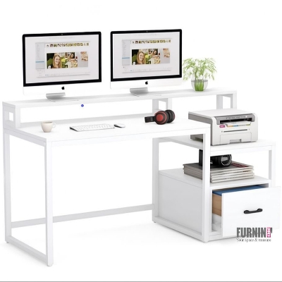Picture of Furnix Furnix Computer Table Desktop Table with File Drawer Cabinet, Reversible Drawer Office Desk with Open Storage Shelves & Printer Space
