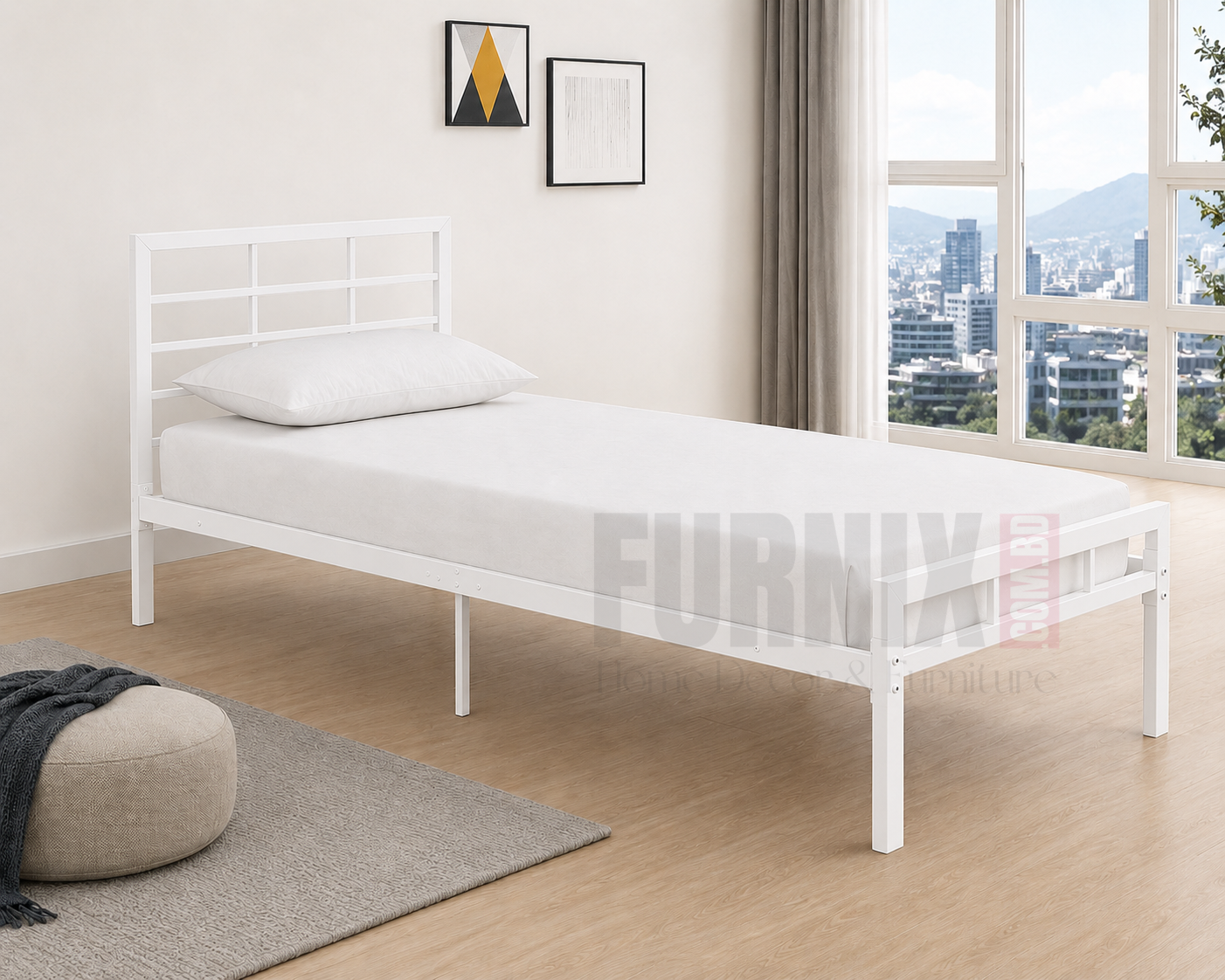Picture of Furnix Furnix Budget Friendly Metal Divan Bed 36x76 Inch Durable Steel Frame Single Cot for Home Bedroom