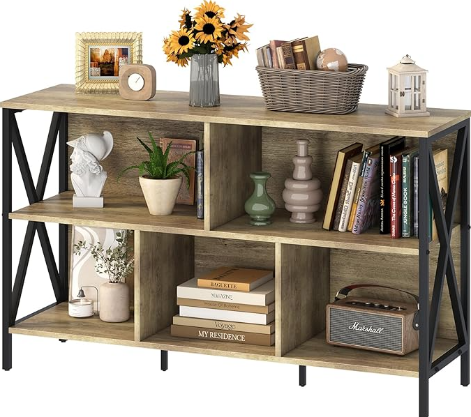 Picture of Furnix Industrial Modern TV Unit with Open Shelves – 5 Cube Low Wide Bookcase & Storage Cabinet for Living Room by Furnix