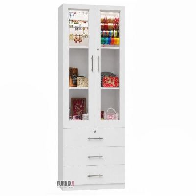 Picture of Furnix Modern White Transparent Door Display Cabinet with LED Light & Storage Drawers | Jewelry, Cosmetics & Multipurpose Organizer Shelf 72/24 Inches by FurnixBD