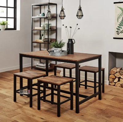 Picture of Furnix Furnix Dining Table Set – 4 Seater with Sheffield Stools | Durable Metal Frame | 1 Dining Table + 4 Stools