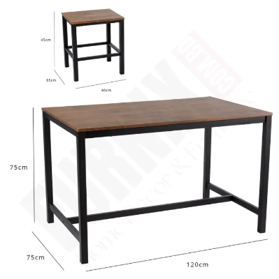 Picture of Furnix Furnix Dining Table Set – 4 Seater with Sheffield Stools | Durable Metal Frame | 1 Dining Table + 4 Stools