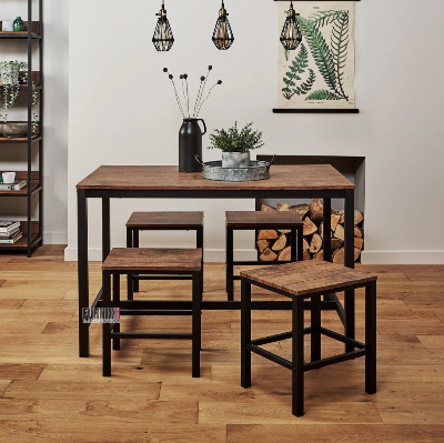 Picture of Furnix Furnix Dining Table Set – 4 Seater with Sheffield Stools | Durable Metal Frame | 1 Dining Table + 4 Stools