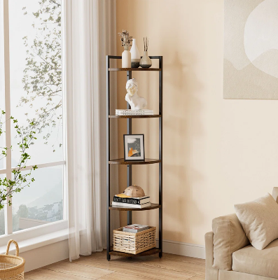 Picture of Furnix 5-Tier Iron Corner Bookcase – Space-Saving Metal Display Shelf for Living Room, Bedroom, or Office by Furnix Home Decor & Furniture