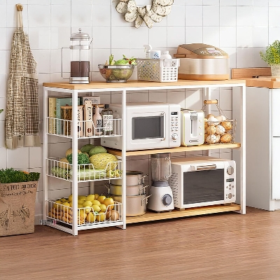 Picture of Furnix Kitchen Organizer Rack, Baker's Rack Kitchen Stand Cabinet Utility Storage Shelf Microwave Stand 3 Tier Steel Organizer Rack by Furnix