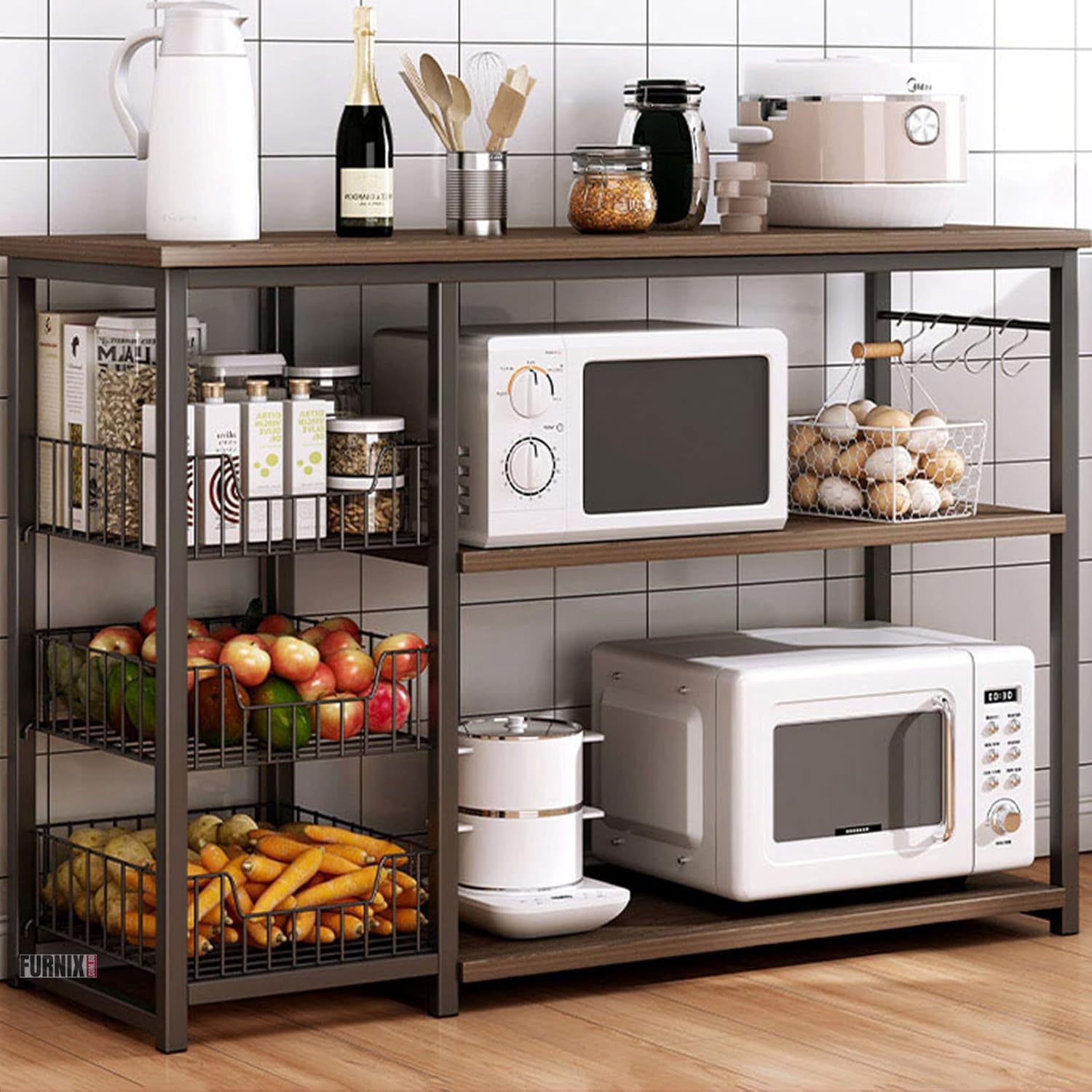 Picture of Furnix Kitchen Organizer Rack, Baker's Rack Kitchen Stand Cabinet Utility Storage Shelf Microwave Stand 3 Tier Steel Organizer Rack by Furnix