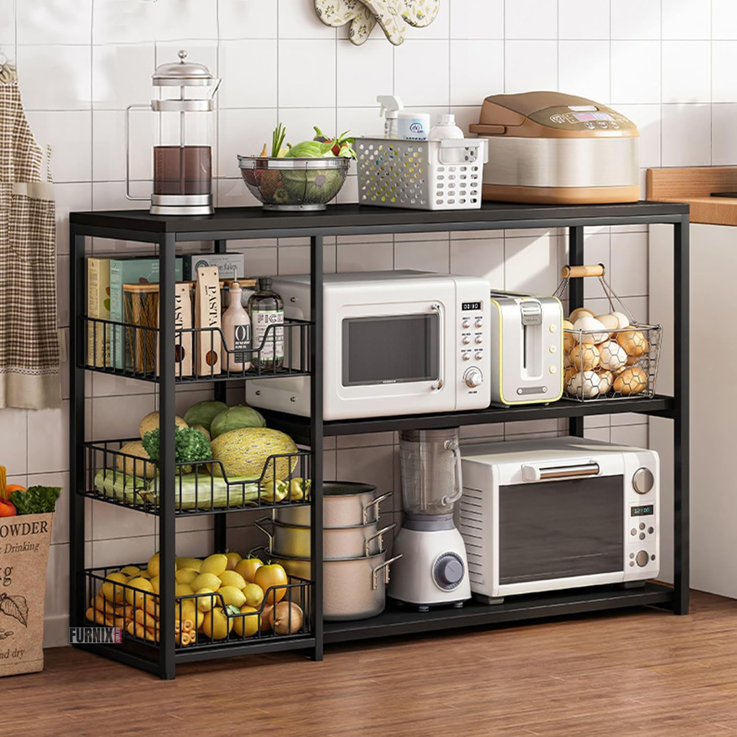 Picture of Furnix Kitchen Organizer Rack, Baker's Rack Kitchen Stand Cabinet Utility Storage Shelf Microwave Stand 3 Tier Steel Organizer Rack by Furnix