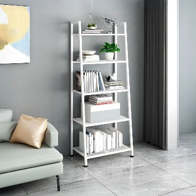 Picture of Furnix Furnix Ladder Metal Bookshelf – Modern Bookcase with Rectangular Shelves