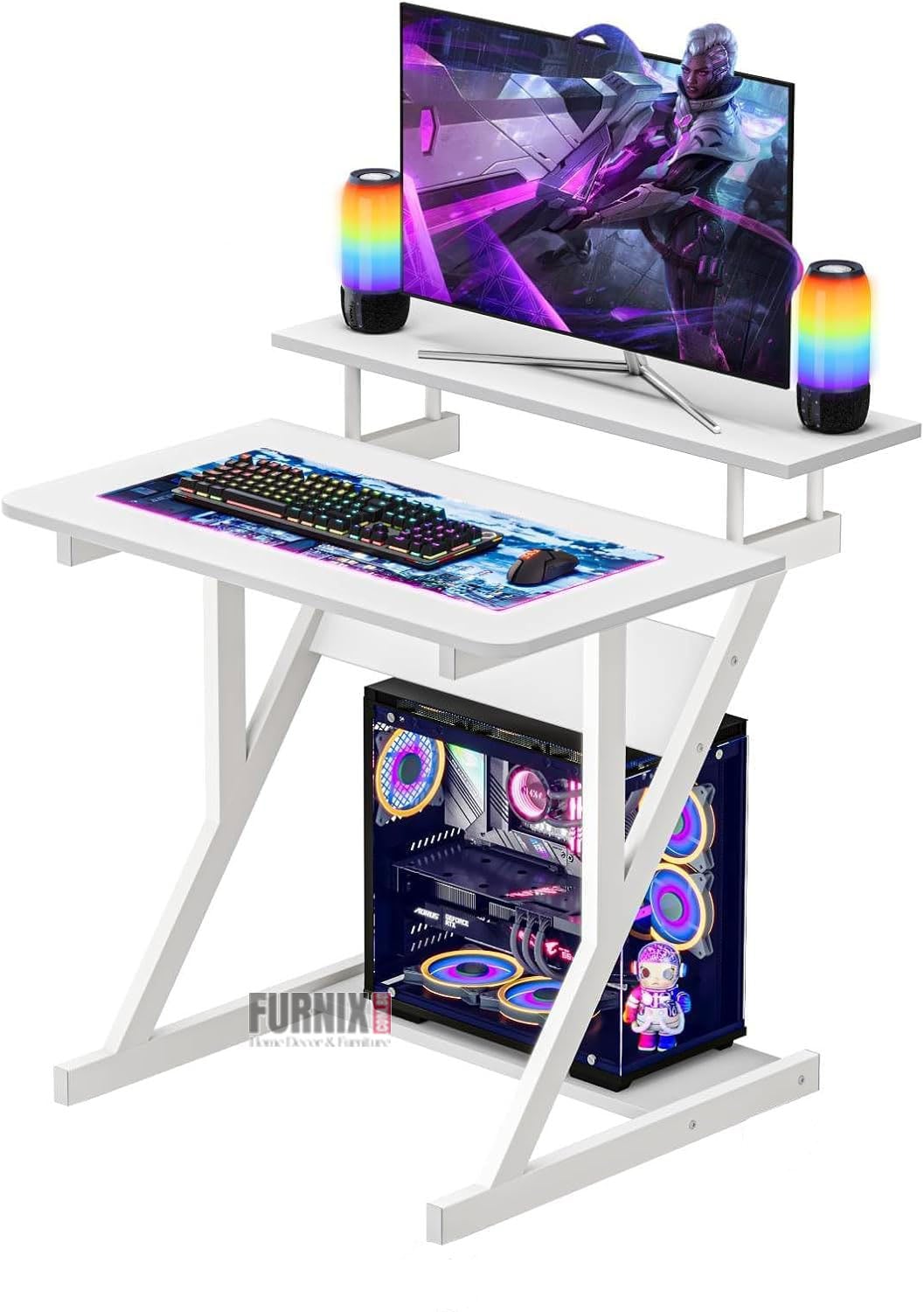Picture of Furnix Industrial Computer Desk with Monitor Stand – Compact Home Office Desk for Small Spaces by Furnix Home Decor & Furniture