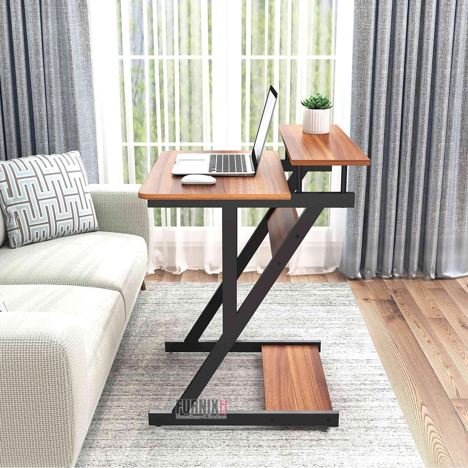 Picture of Furnix Industrial Computer Desk with Monitor Stand – Compact Home Office Desk for Small Spaces by Furnix Home Decor & Furniture