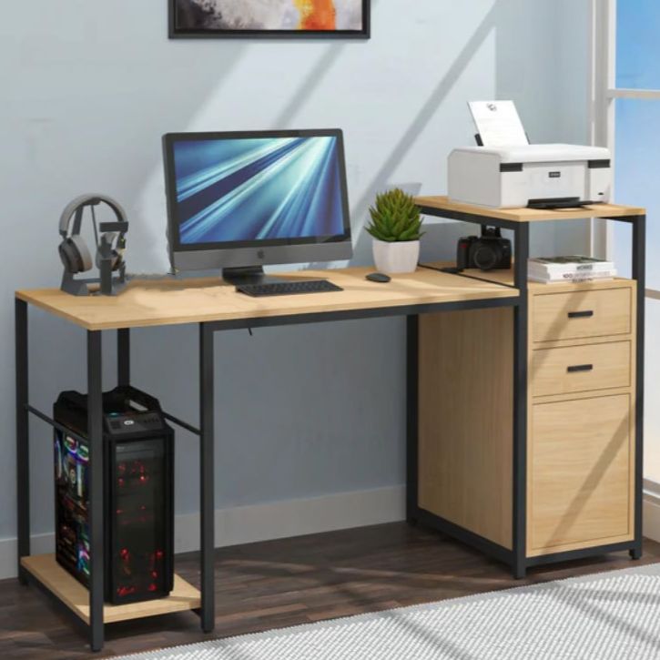 Picture of Furnix Industrial Style Computer Table Desk with Metal and Engineered Wood – Rustic Modern Desk for Home or Office by FurnixBD