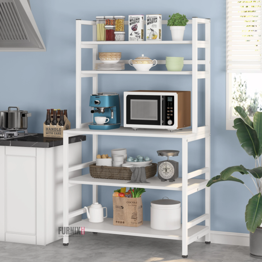 Picture of Furnix Furnix 5-Layer Open Shelf Storage Rack with 60/30 Inches Dimensions, Featuring a Sturdy Metal Base - Ideal for Multipurpose Use in Office, Home, Kitchen
