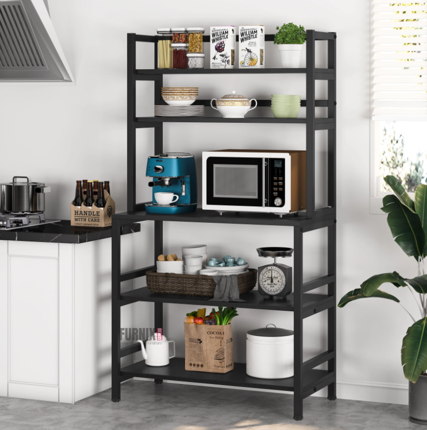 Picture of Furnix Furnix 5-Layer Open Shelf Storage Rack with 60/30 Inches Dimensions, Featuring a Sturdy Metal Base - Ideal for Multipurpose Use in Office, Home, Kitchen