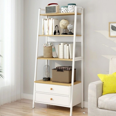 Picture of Furnix FurnixBD Open Back Ladder Bookshelf – Self-Standing Steel Frame with 2 Drawers and 4 Shelves