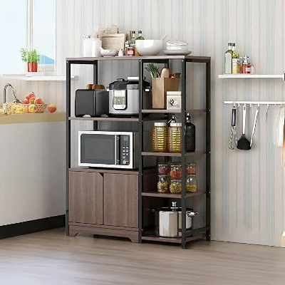 Picture of Furnix Furnix 5-Tier Microwave Oven Stand with Storage Cabinet, Kitchen Shelf, and Multi-Functional Rack for Spices, Utensils, Vegetables, and Fruits