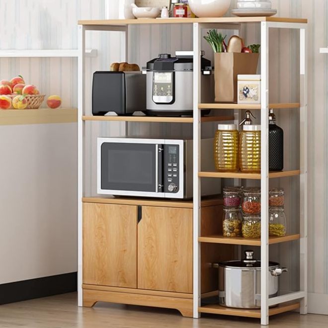 Picture of Furnix Furnix 5-Tier Microwave Oven Stand with Storage Cabinet, Kitchen Shelf, and Multi-Functional Rack for Spices, Utensils, Vegetables, and Fruits