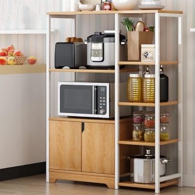 Picture of Furnix Furnix 5-Tier Microwave Oven Stand with Storage Cabinet, Kitchen Shelf, and Multi-Functional Rack for Spices, Utensils, Vegetables, and Fruits