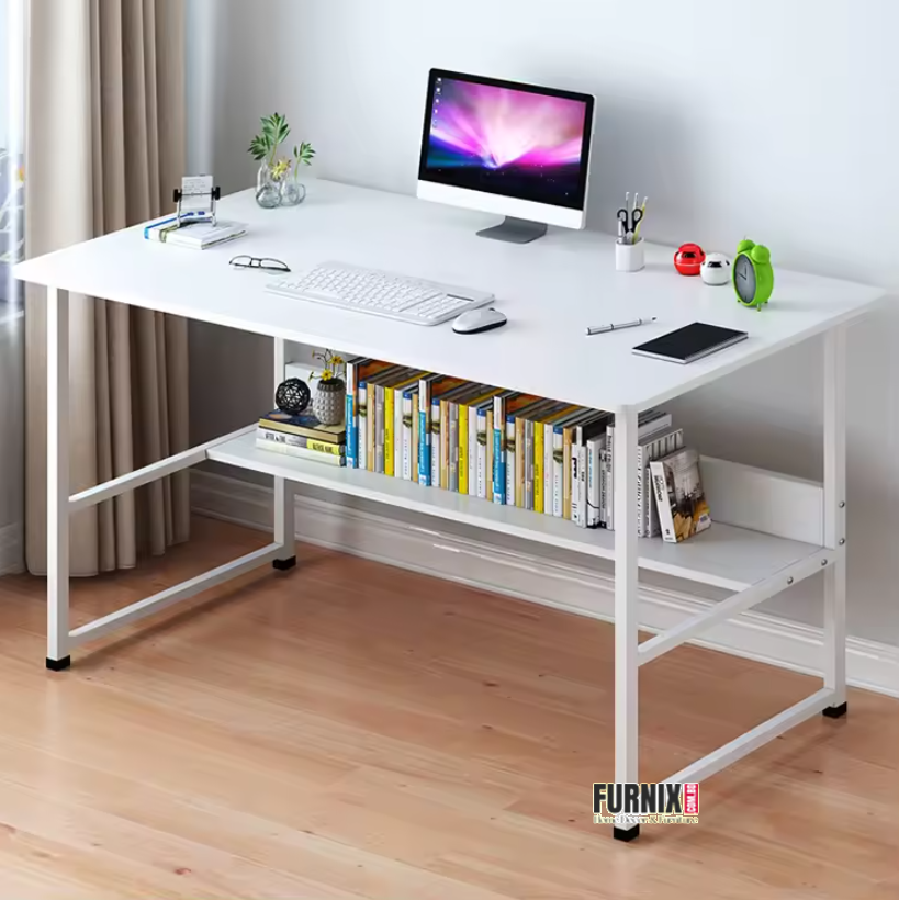 Picture of Furnix Furnix Modern Computer Study Desk with 2-Tier Storage Shelf – Compact Home Office & Student Writing Table