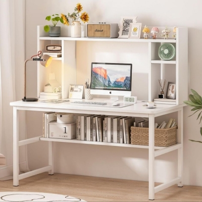Picture of Furnix Heavy Duty Metal Frame Reading Table with Large Storage Shelves – Durable Study Desk & Bookshelf Combo by Furnix