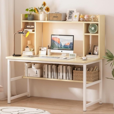 Picture of Furnix Heavy Duty Metal Frame Reading Table with Large Storage Shelves – Durable Study Desk & Bookshelf Combo by Furnix