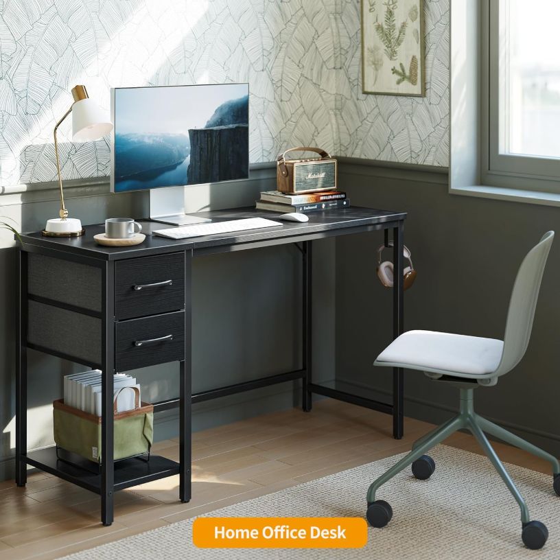 Picture of Furnix Metal Frame Computer Desk – Working Table with 2 Drawers & 1 Shelf for Home Office Furnix
