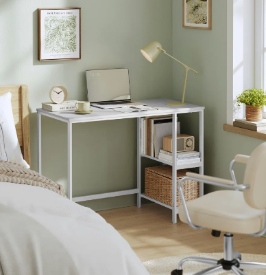 Picture of Furnix Metal Frame Rectangular Computer Desk with 2 Built-in Storage Shelves – Sturdy Engineered Wood Top for Home Office, Study & Workstation by Furnix