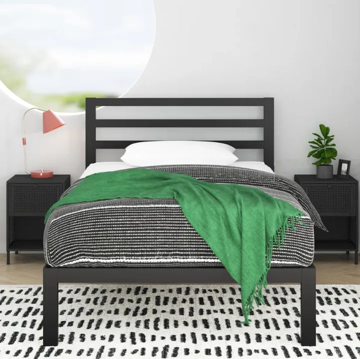 Picture of Furnix Minimalist Metal Bed with Slatted Headboard – Durable Platform Bed Frame for Modern Bedrooms By Furnix.com.bd