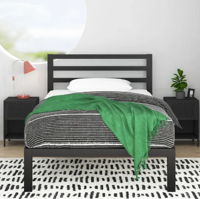 Picture of Furnix Minimalist Metal Bed with Slatted Headboard – Durable Platform Bed Frame for Modern Bedrooms By Furnix.com.bd