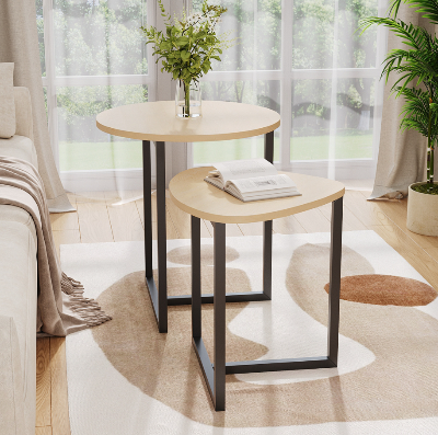 Picture of Furnix Furnix Set of 2 Round Triangular Nesting Side Tables – Modern Coffee & End Table Set