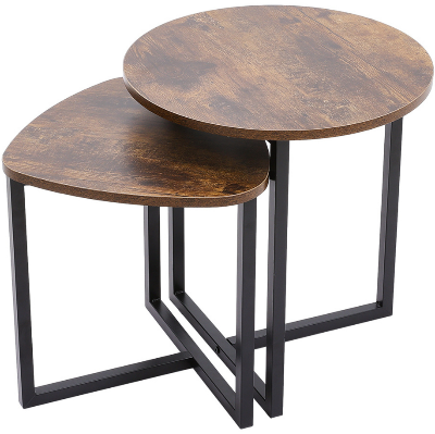 Picture of Furnix Furnix Set of 2 Round Triangular Nesting Side Tables – Modern Coffee & End Table Set