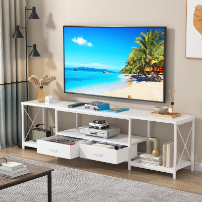 Picture of Furnix Furnix 60 Inches Metal Frame Modern TV Trolley Stand – Stylish TV Cabinet Console Table with Storage Shelves for Living Room & Bedroom