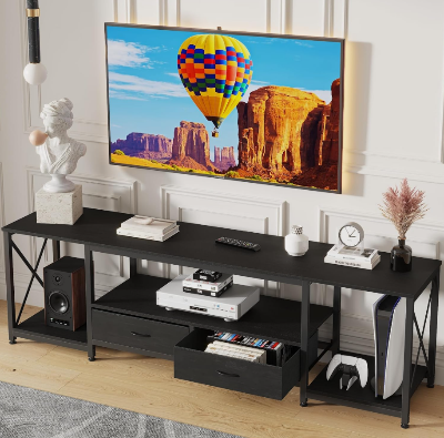 Picture of Furnix Furnix 60 Inches Metal Frame Modern TV Trolley Stand – Stylish TV Cabinet Console Table with Storage Shelves for Living Room & Bedroom